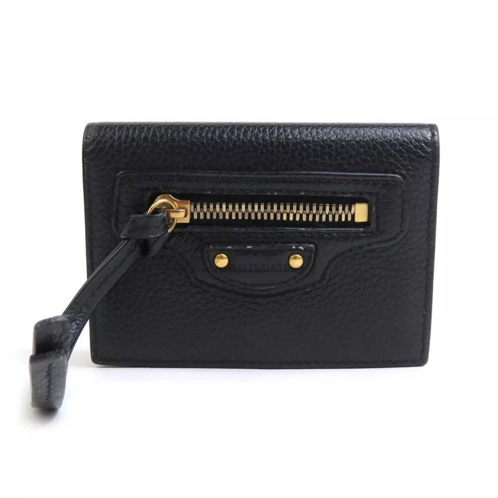 BALENCIAGA Trifold Wallet Black Leather/Goldtone